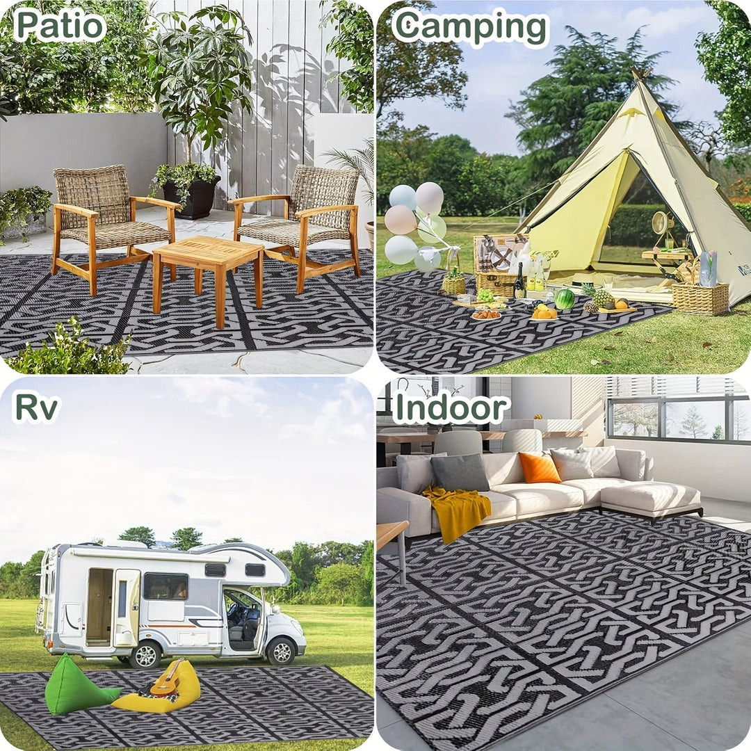 Reversible Outdoor Rug | Black &amp; gray Modern Patio Mat