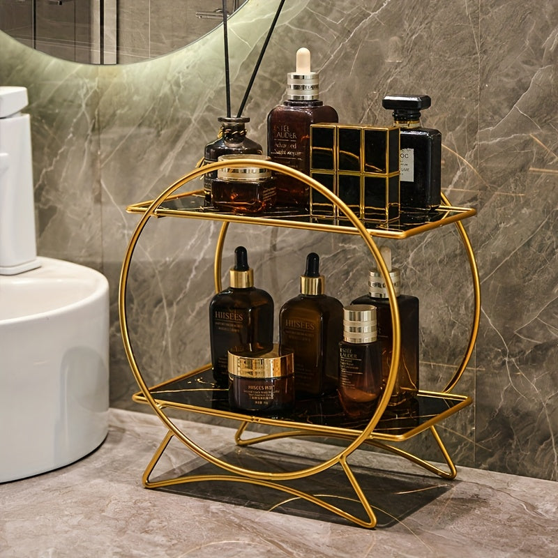 Double-Tiered Bathroom Organiser with Cat Ear Base | Stylish Metal Cosmetic &amp; Skincare Shelf