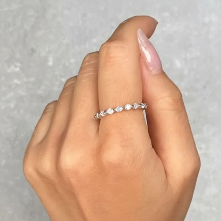 Stacking Ring Geometric Pavé Sterling Silver Adjustable Band