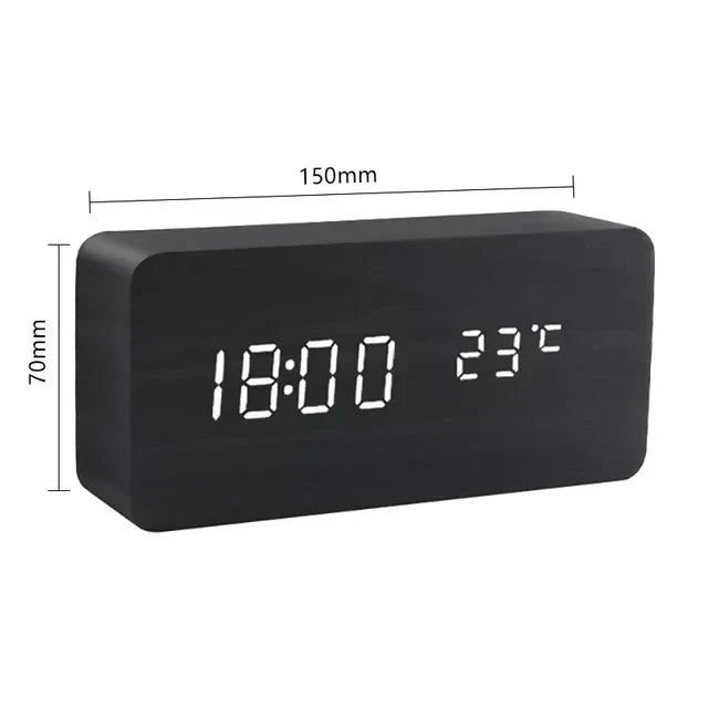 LED Smart Alarm Clock | Modern Voice-Controlled Wooden Design