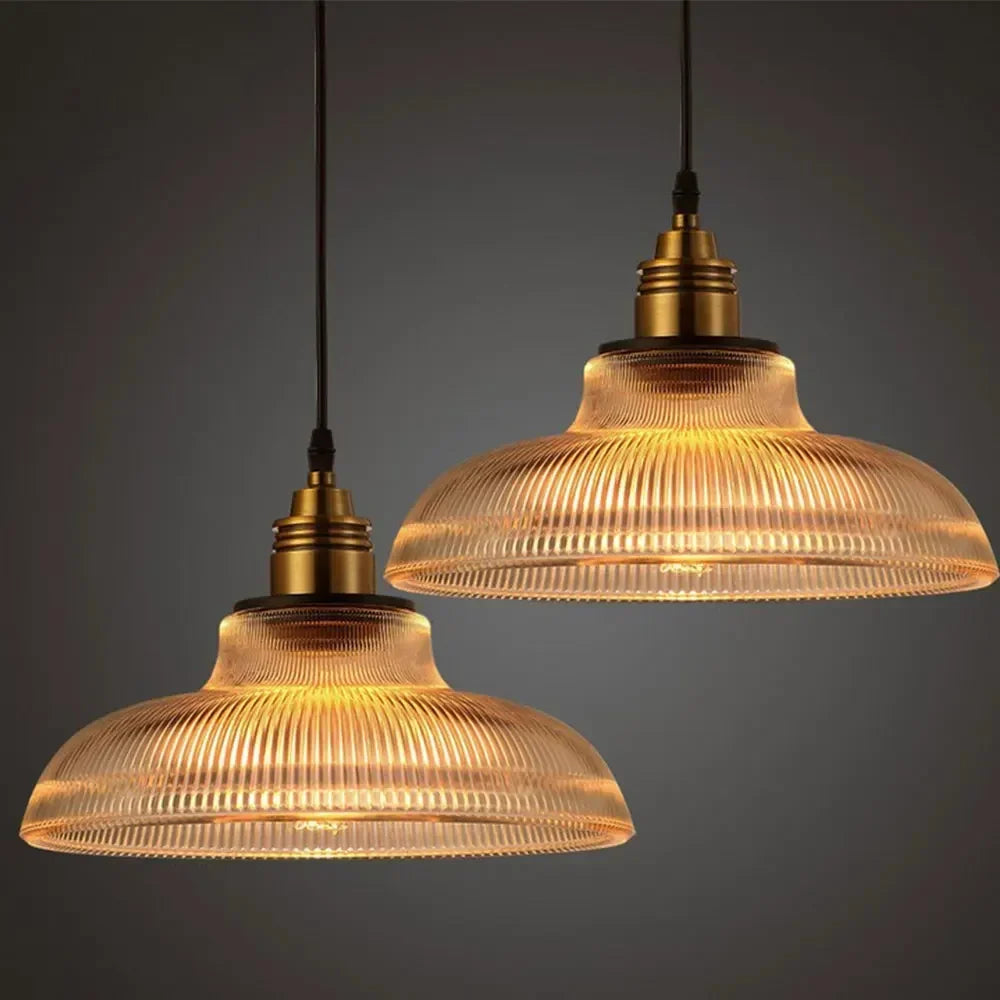 LumiVibe Glass Pendant Light | Elegant Ribbed Glass Hanging Lamp