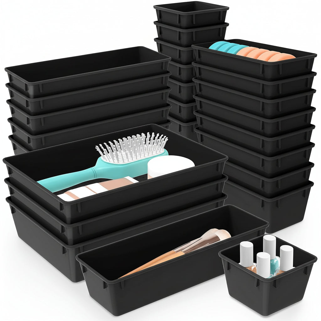 Drawer Organizer Plastic Storage Trays Set Kitchen Office Bathroom