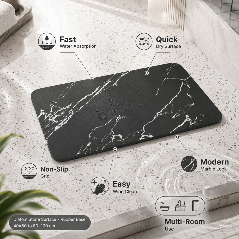 Bathroom Mat Quick Dry Diatom Stone Non Slip Marble Rug