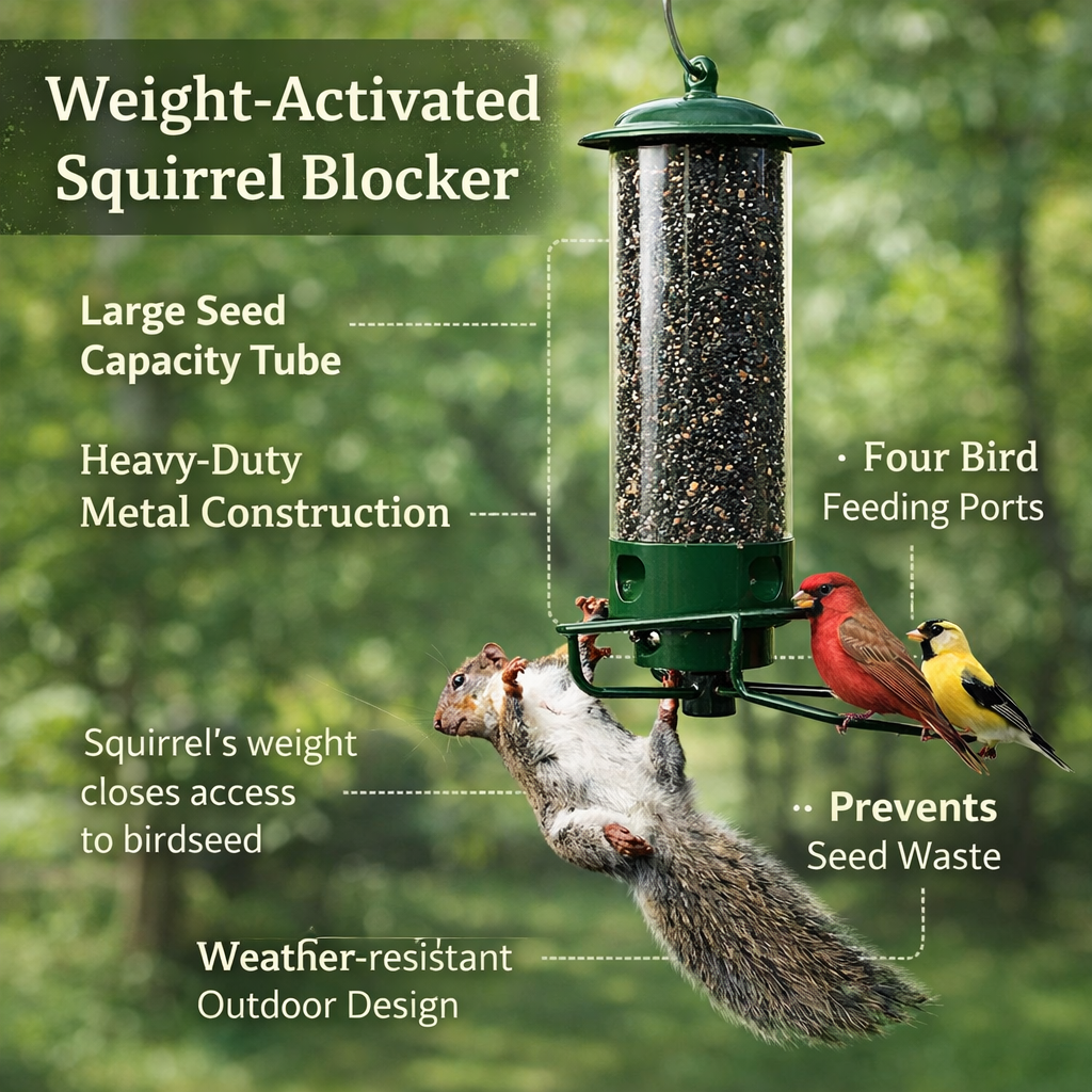 Bird Feeder Metal Squirrel Proof Hanging Outdoor Backyard Tube