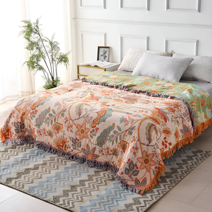 Blanket Throw Floral Boho Fringe Design