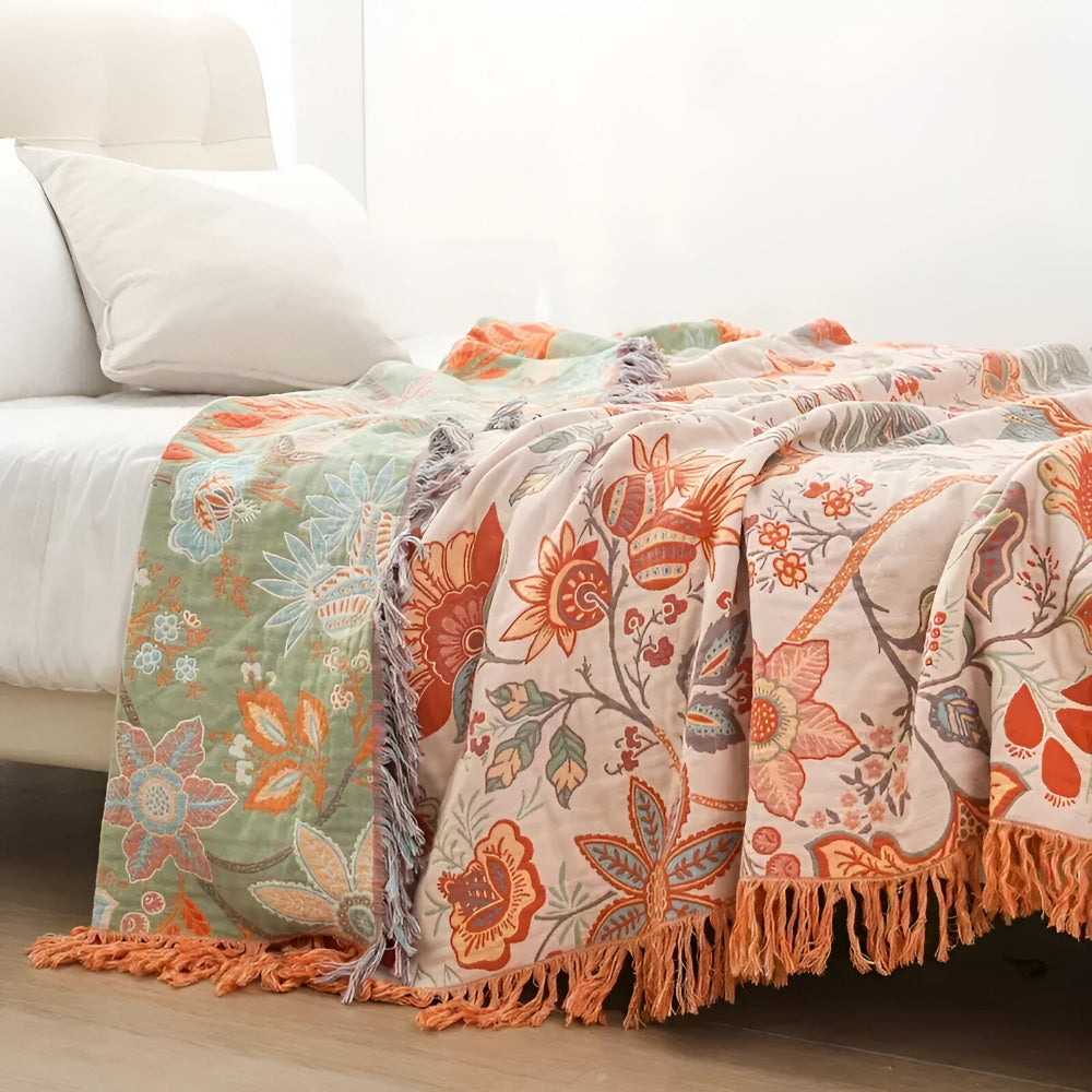 Blanket Throw Floral Boho Fringe Design