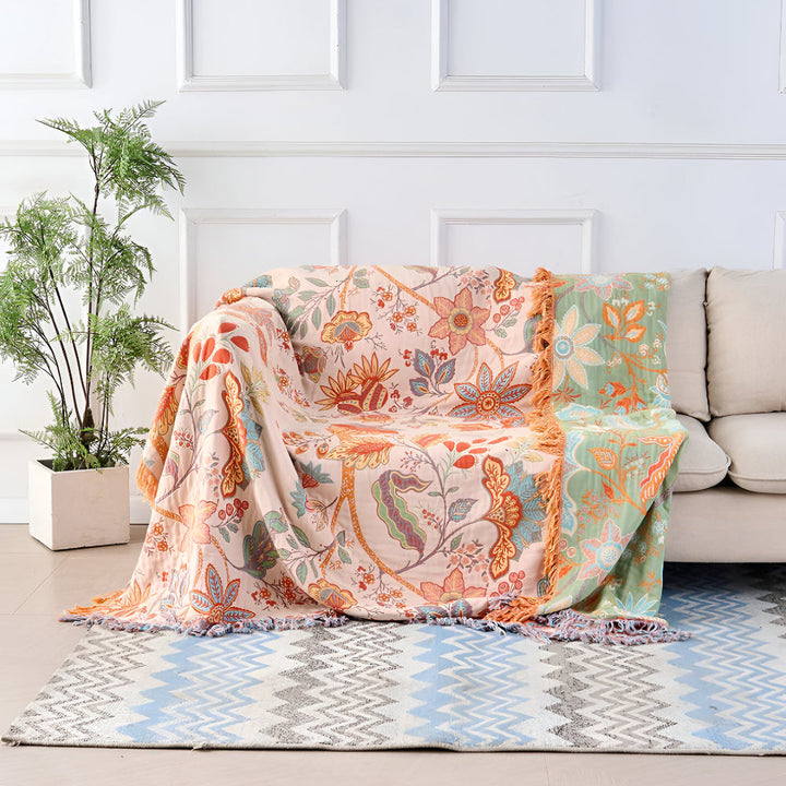 Blanket Throw Floral Boho Fringe Design