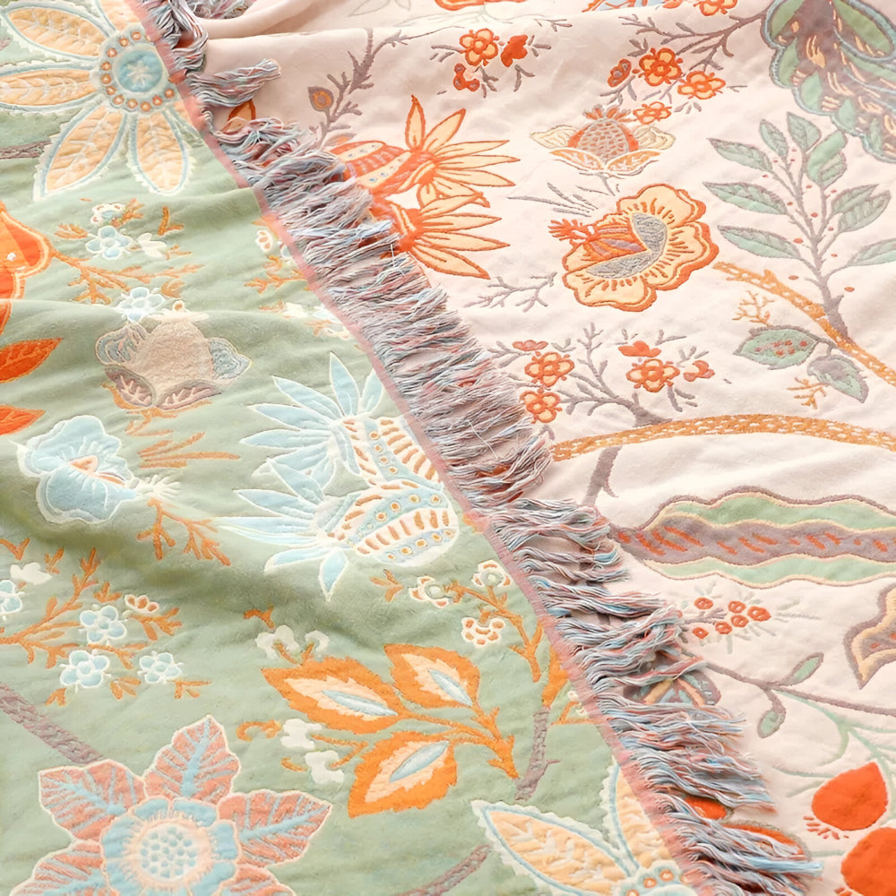 Blanket Throw Floral Boho Fringe Design