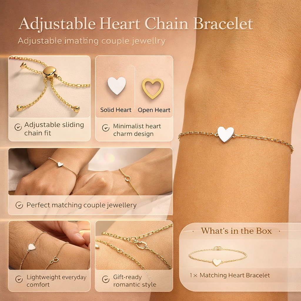 Bracelet Adjustable Heart Chain Matching Couple jewelry