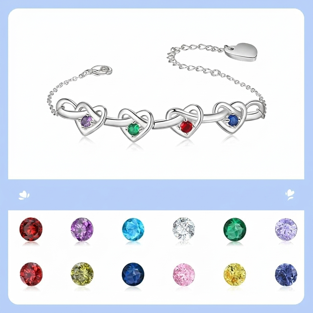 Bracelet Mothers Day Birthstone Heart Adjustable Chain Gift
