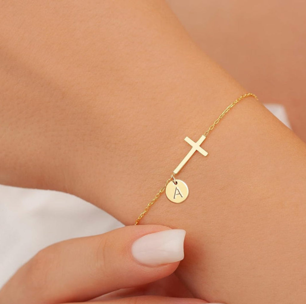 Bracelet Mothers Day Cross Initial Adjustable Chain jewelry Gift