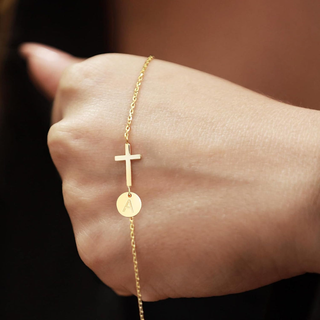 Bracelet Mothers Day Cross Initial Adjustable Chain jewelry Gift