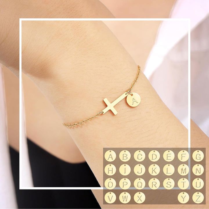 Bracelet Mothers Day Cross Initial Adjustable Chain jewelry Gift