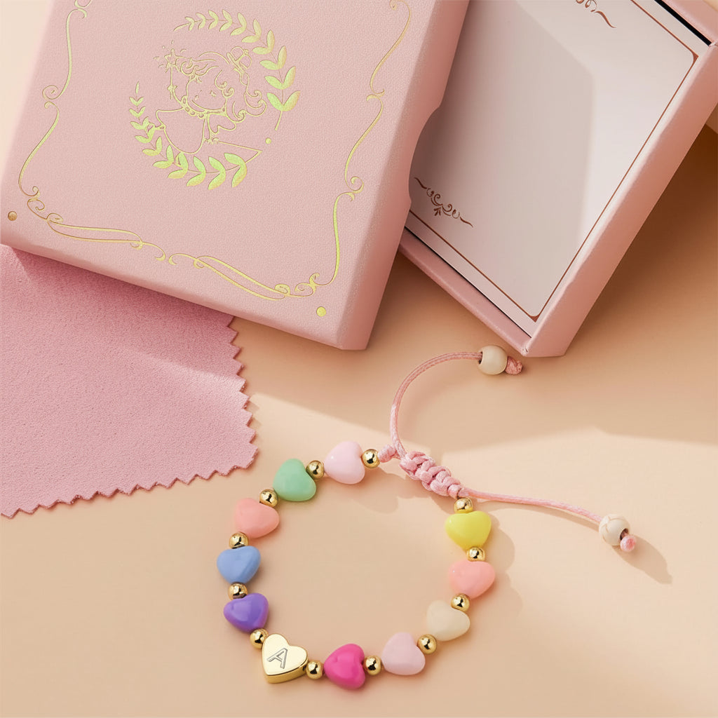 Bracelet Mothers Day Personalized Heart Beaded Adjustable Initial Gift