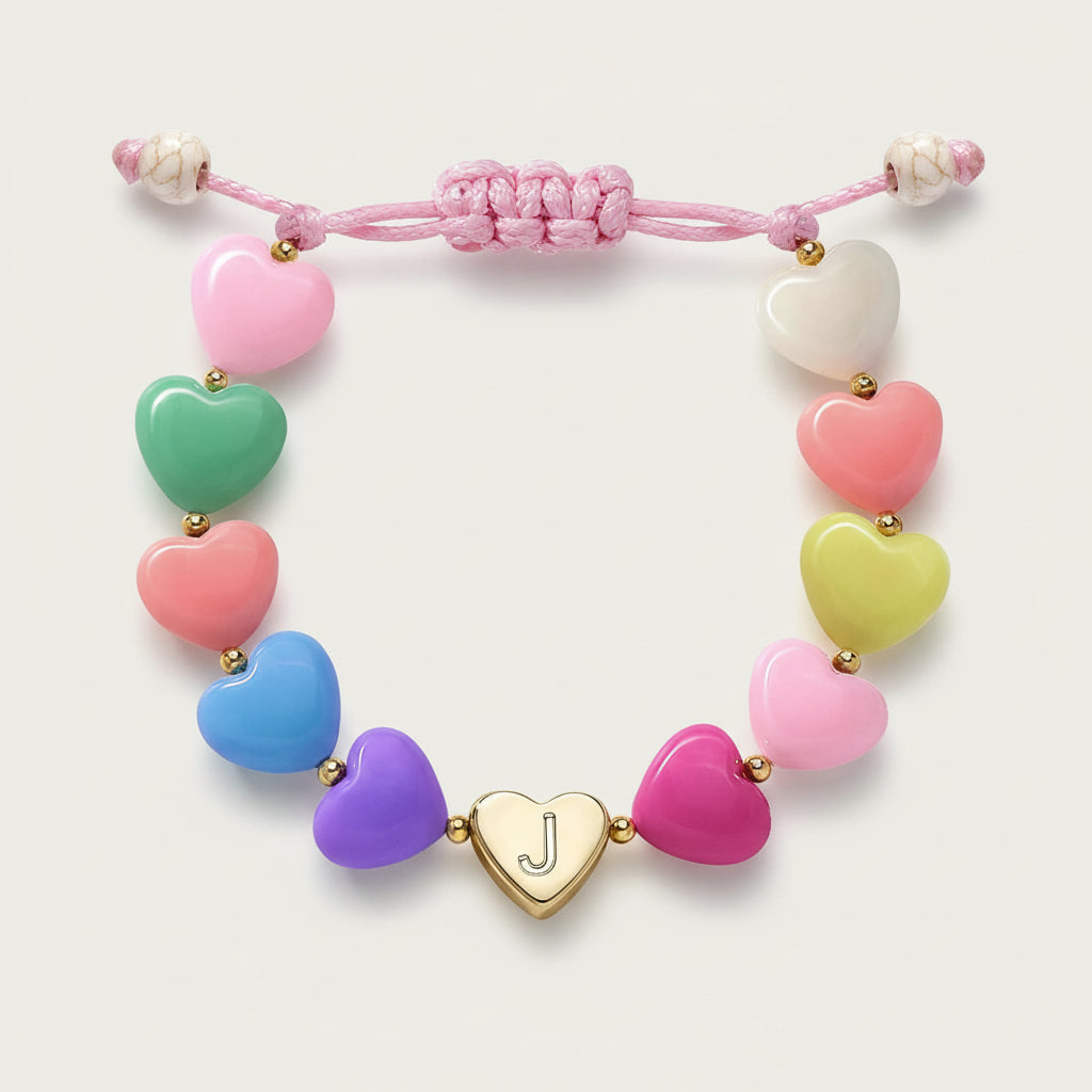 Bracelet Mothers Day Personalized Heart Beaded Adjustable Initial Gift