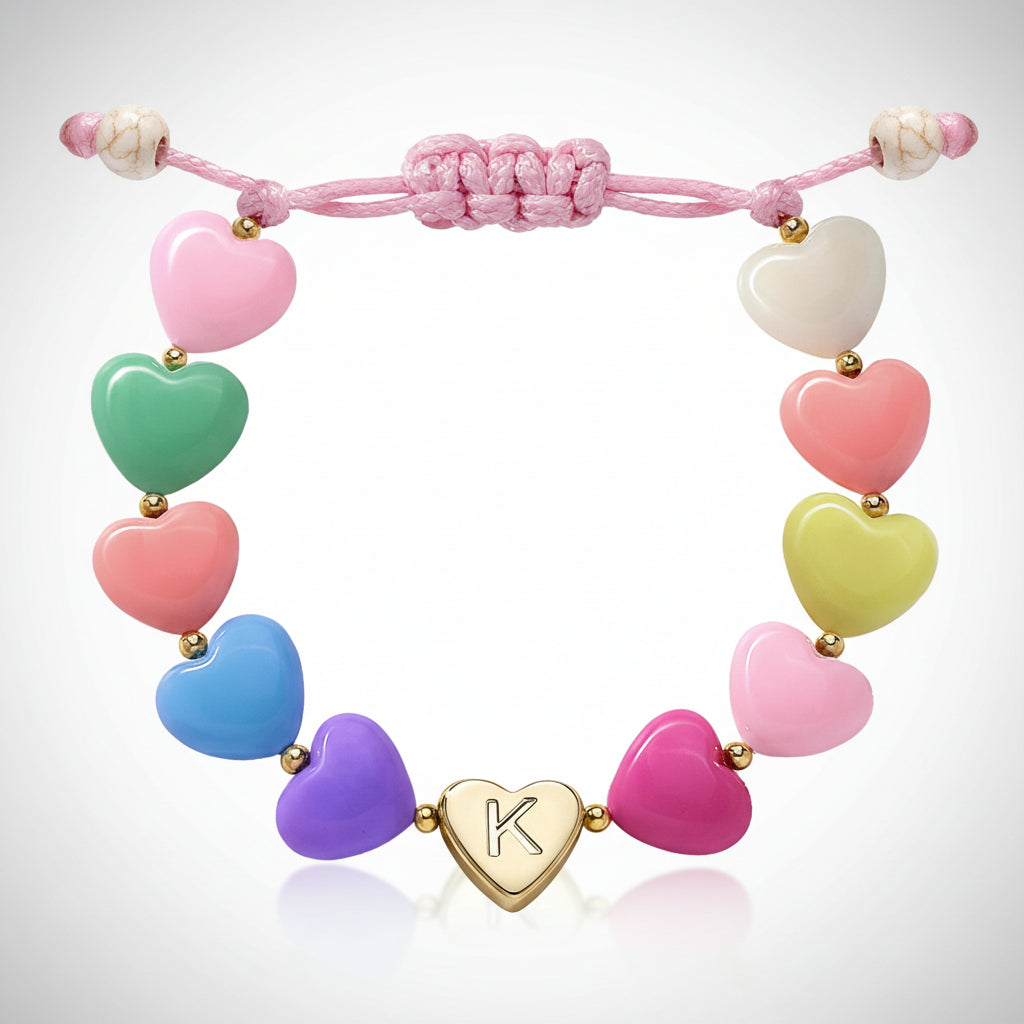 Bracelet Mothers Day Personalized Heart Beaded Adjustable Initial Gift