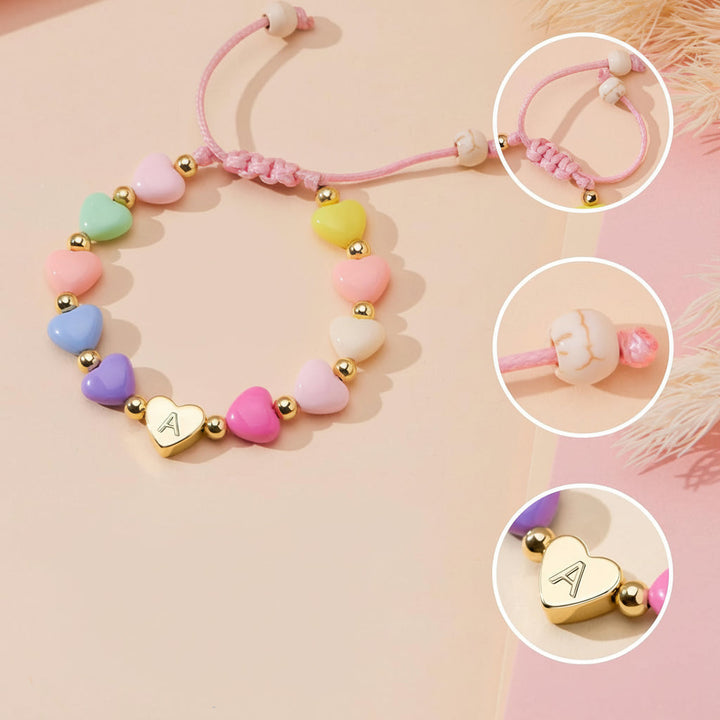 Bracelet Mothers Day Personalized Heart Beaded Adjustable Initial Gift