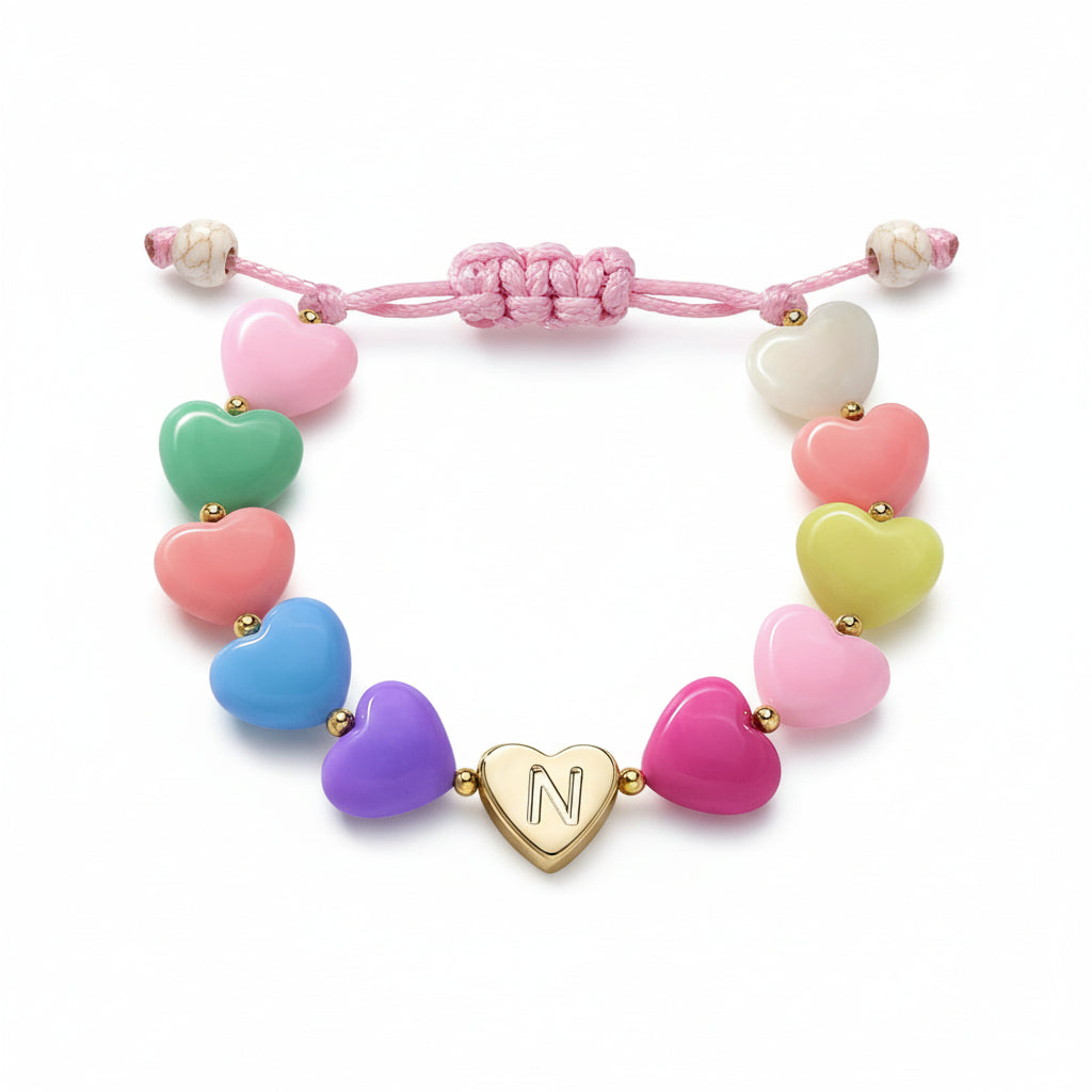 Bracelet Mothers Day Personalized Heart Beaded Adjustable Initial Gift