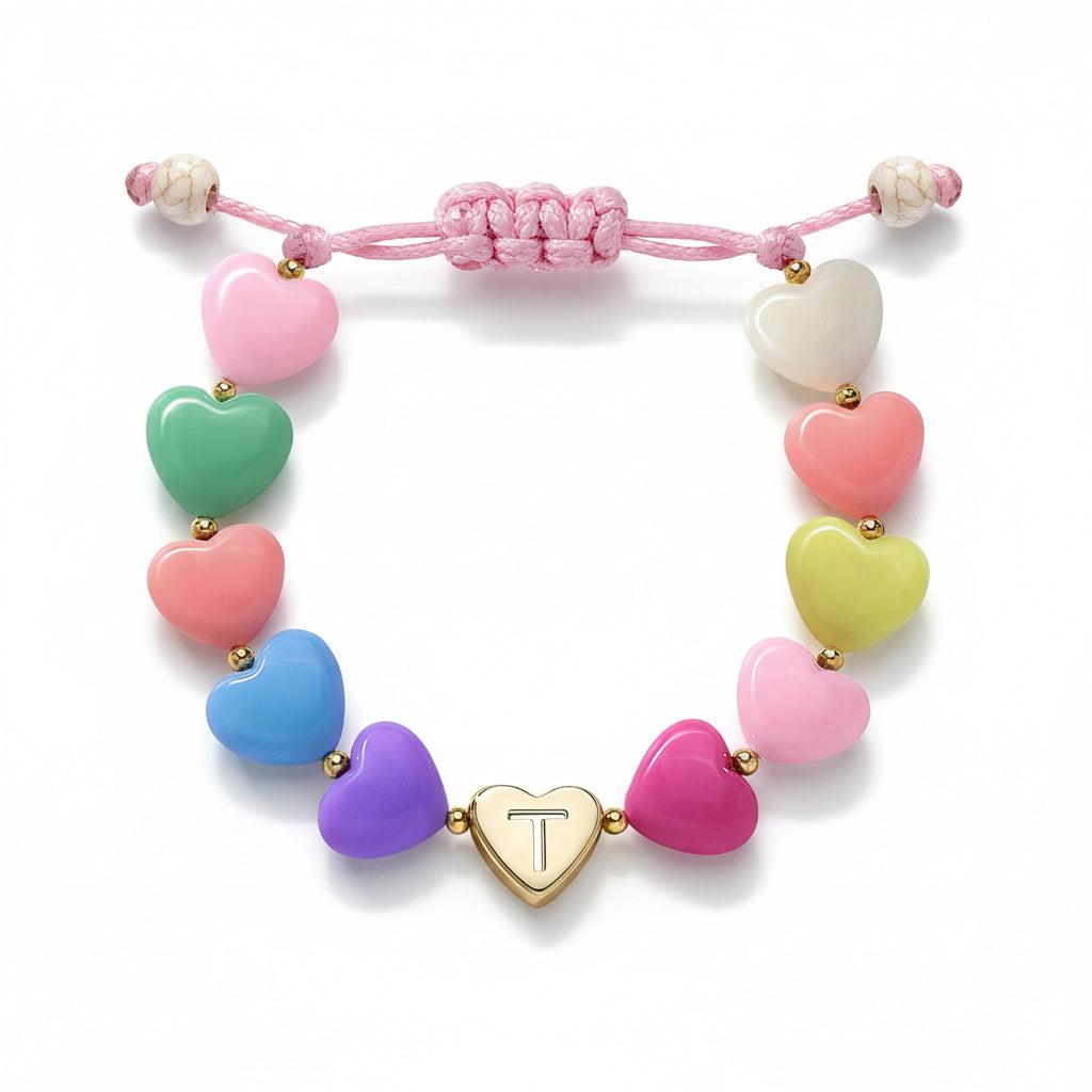 Bracelet Mothers Day Personalized Heart Beaded Adjustable Initial Gift