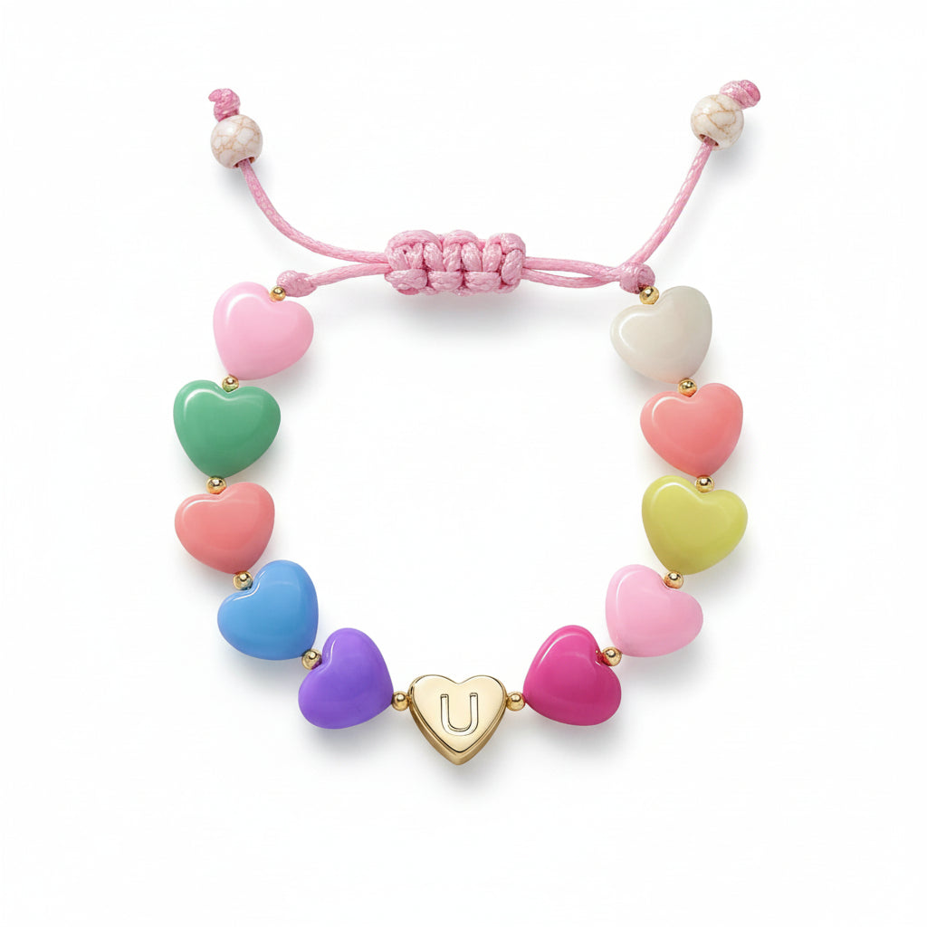 Bracelet Mothers Day Personalized Heart Beaded Adjustable Initial Gift