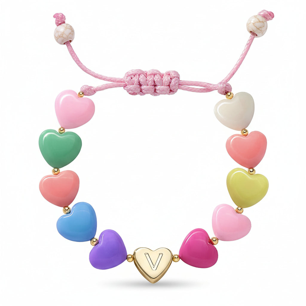 Bracelet Mothers Day Personalized Heart Beaded Adjustable Initial Gift