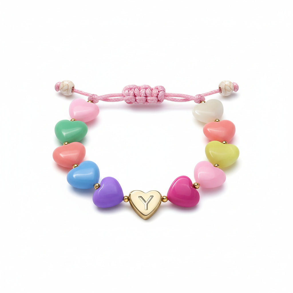 Bracelet Mothers Day Personalized Heart Beaded Adjustable Initial Gift