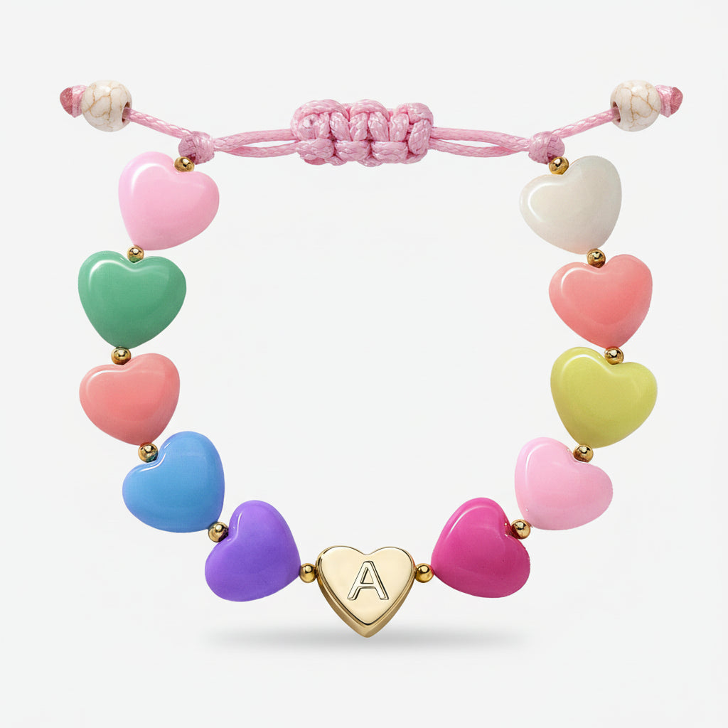 Bracelet Mothers Day Personalized Heart Beaded Adjustable Initial Gift