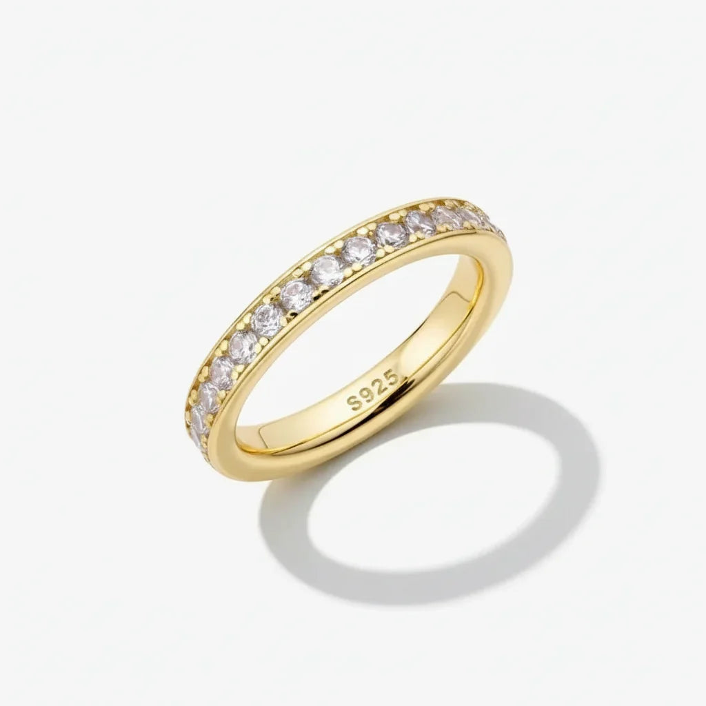 Silver Ring Sterling Band Bead Bright Setting Everyday Wear