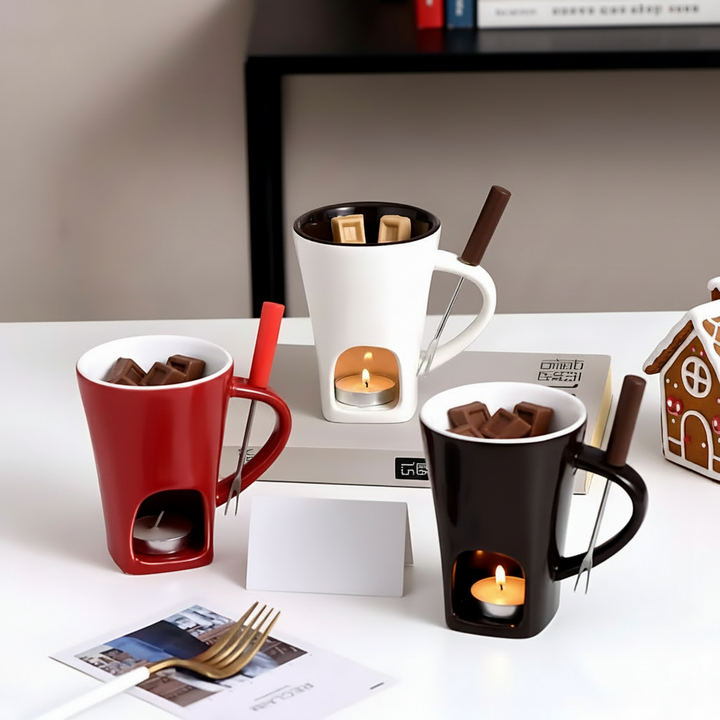 Fondue Set Ceramic Candle Heated Chocolate Cheese Dessert Pot