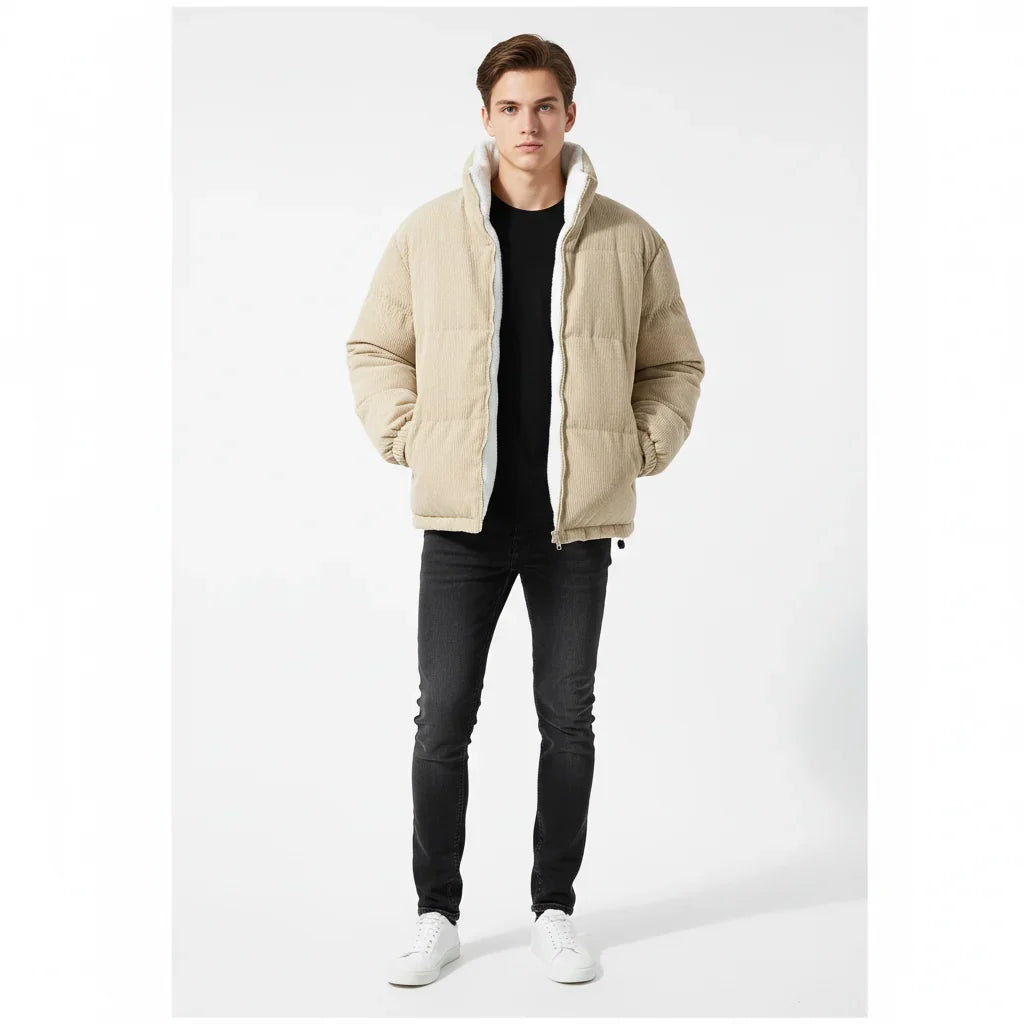 Jacket Corduroy Warm Lined Zip Up Winter Outerwear