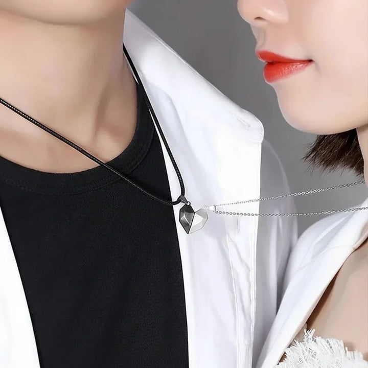Necklace Couple Magnetic Heart Electrocardiogram Pendant Set