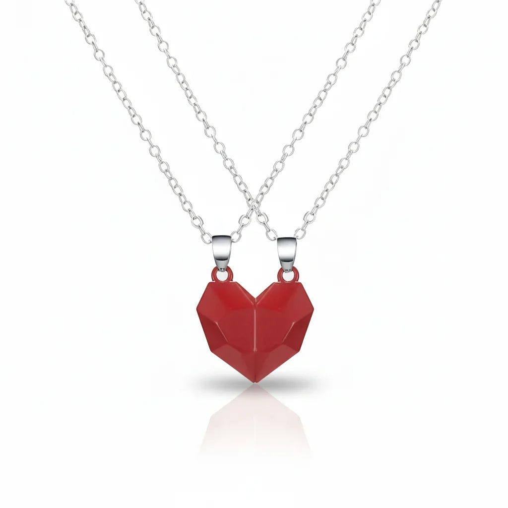 Necklace Couple Magnetic Heart Electrocardiogram Pendant Set
