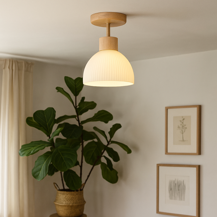Ailse Ceiling Lamp | Natural Wood &amp; Glass LED Fixture
