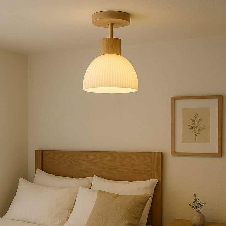 Ailse Ceiling Lamp | Natural Wood &amp; Glass LED Fixture