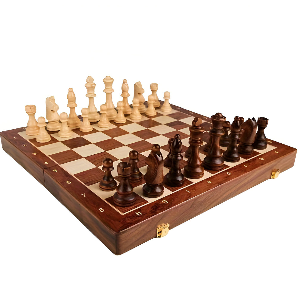 Chess Set Wooden Board Classic Game Pieces Storage Case