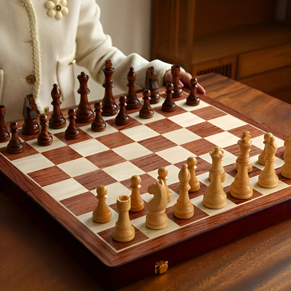 Chess Set Wooden Board Classic Game Pieces Storage Case