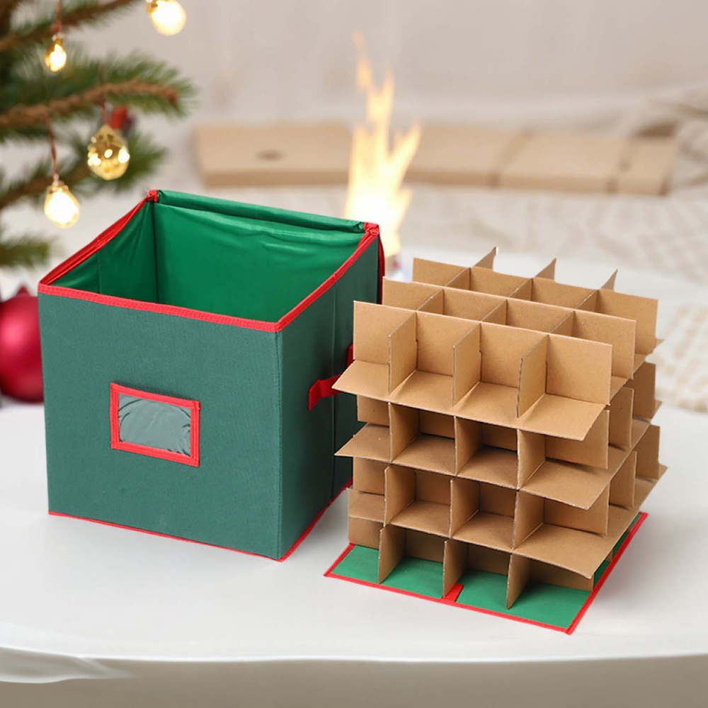 Christmas Ornament Storage Box Adjustable Dividers Viewing Window