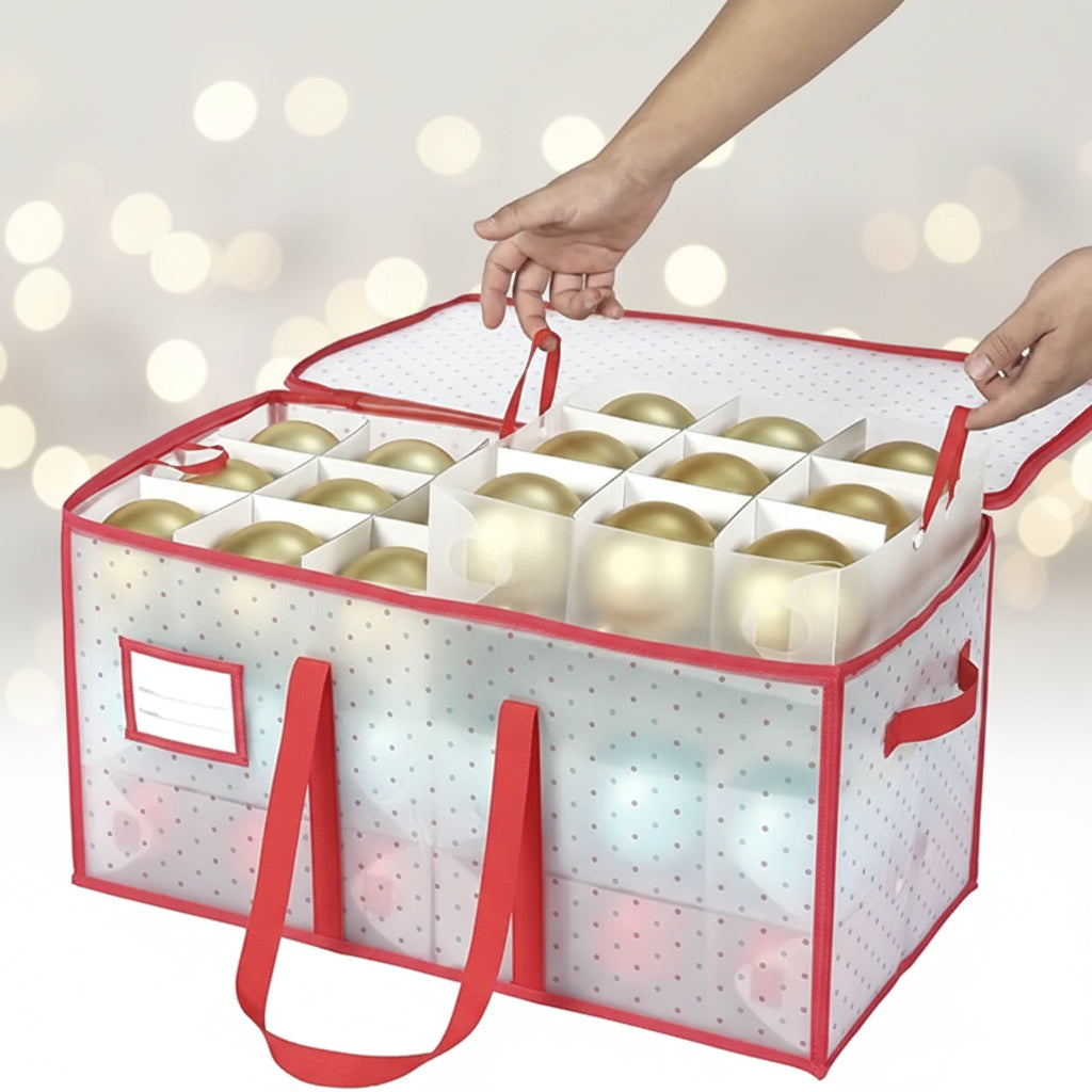 Christmas Ornament Storage Box Large Zippered Plastic Organizer
