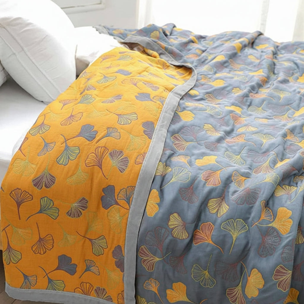 Reversible Throw Blanket Elegant Leaf Pattern Cozy Decor