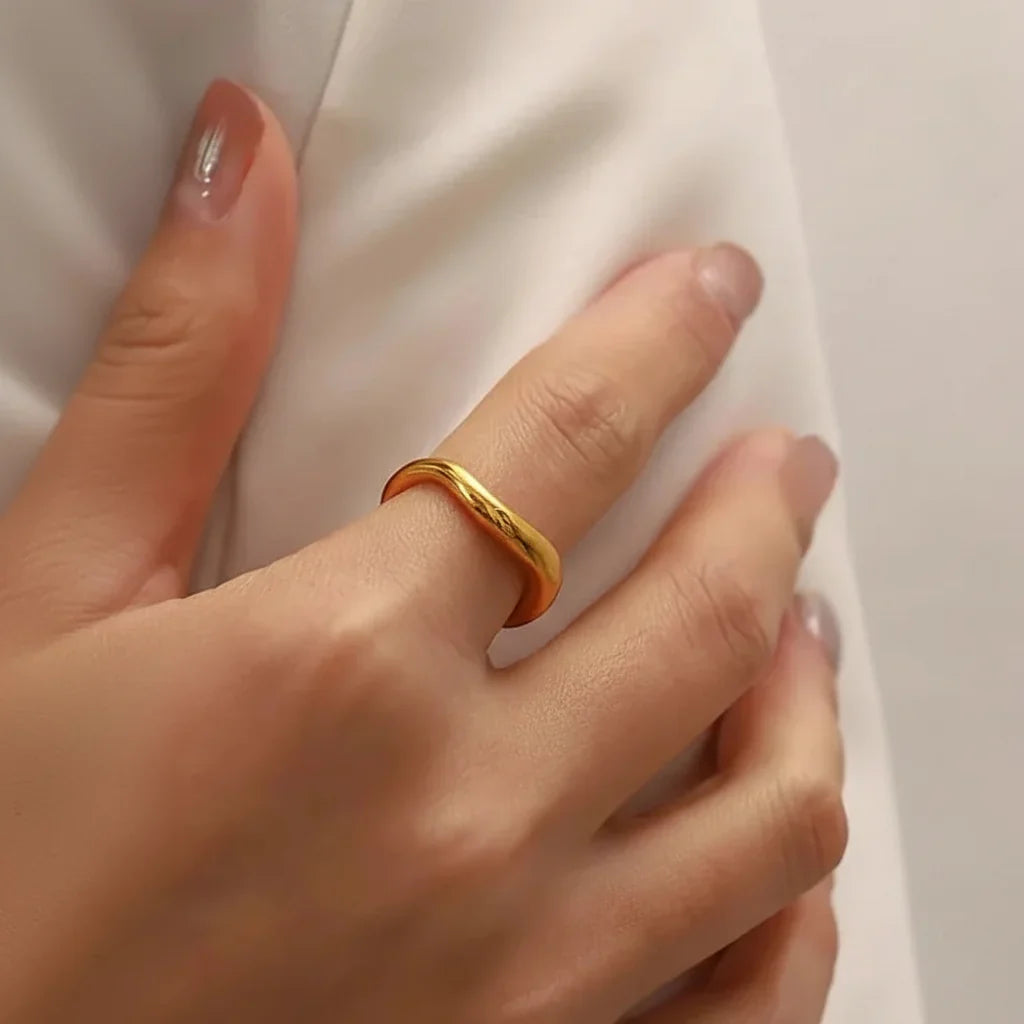 Gold Stacking Ring Minimalist Stainless Steel Band Everyday Wear