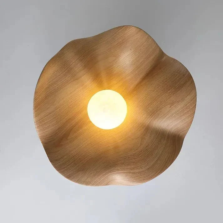 Scandinavian Wooden Lotus Ceiling Light | Resin &amp; Iron Modern Flush Lamp