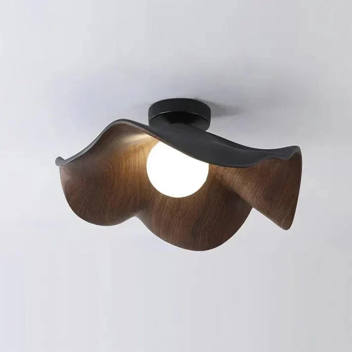 Scandinavian Wooden Lotus Ceiling Light | Resin &amp; Iron Modern Flush Lamp