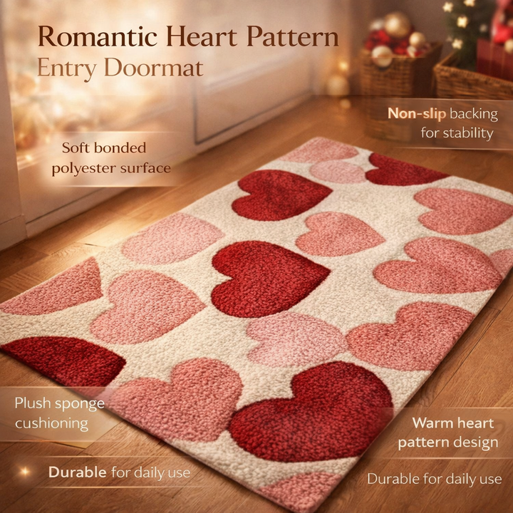 Doormat Heart Pattern Non Slip Polyester Entry Floor Mat