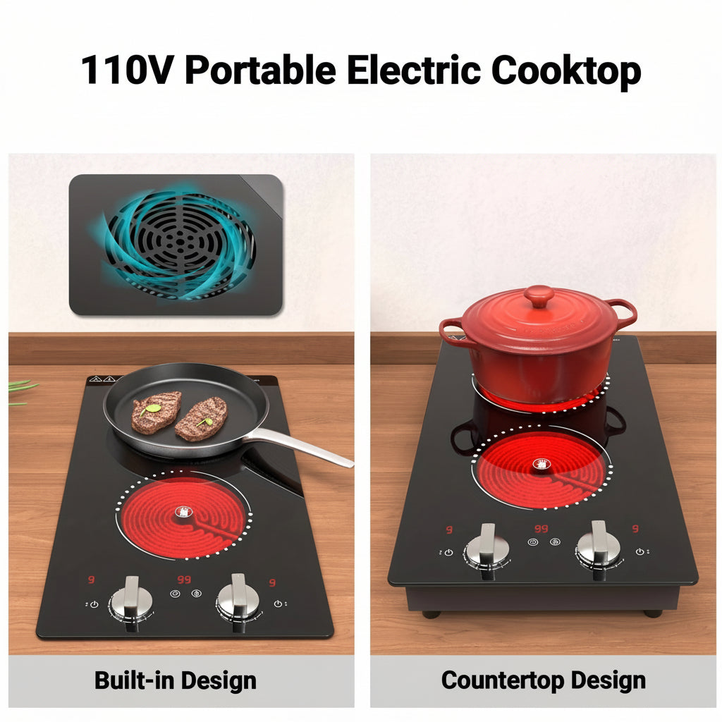 Electric Cooktop Double Burner Portable Knob Control Stove
