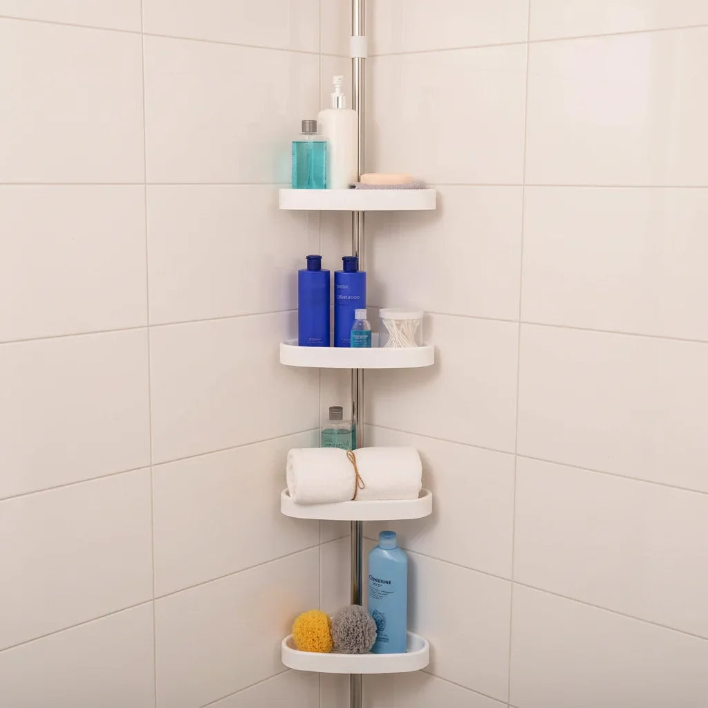 Shower Shelf Tension Pole Adjustable Corner Bathroom Storage Rack