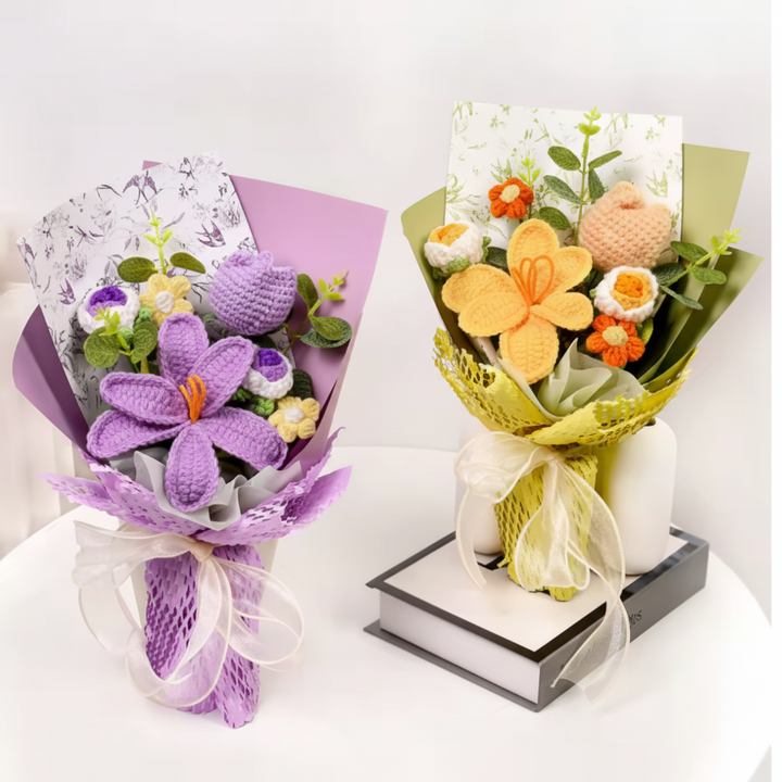 Flower Bouquet Knitted Tulip Home Display Decor
