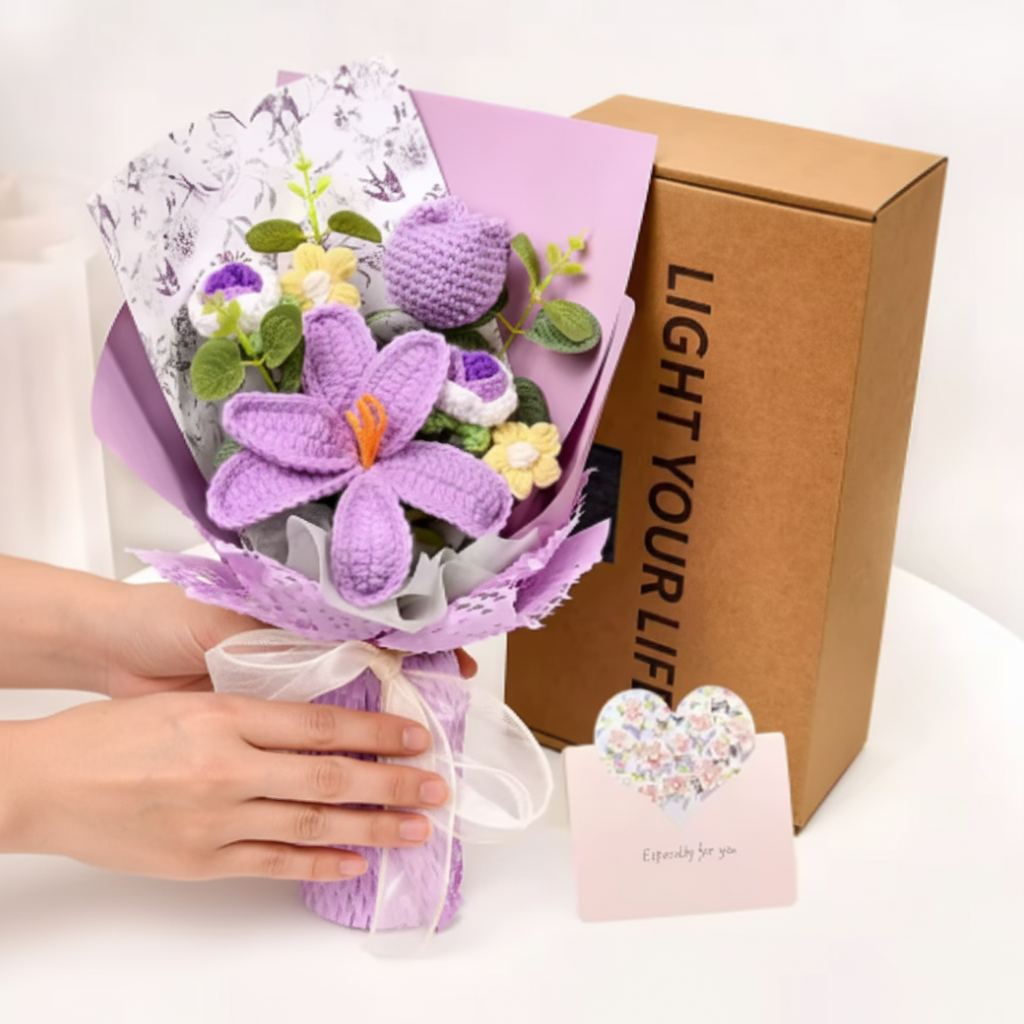 Flower Bouquet Knitted Tulip Home Display Decor