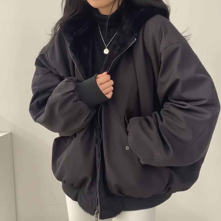 Winter Jacket Women Shearling Lined Zipper Casual Coat