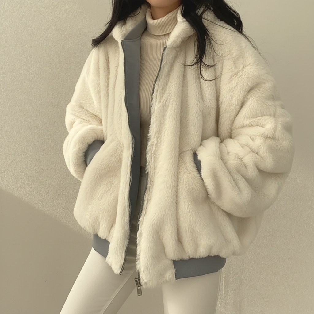 Winter Jacket Women Shearling Lined Zipper Casual Coat