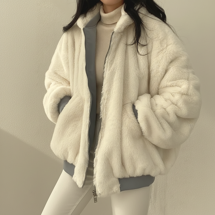 Winter Jacket Women Shearling Lined Zipper Casual Coat